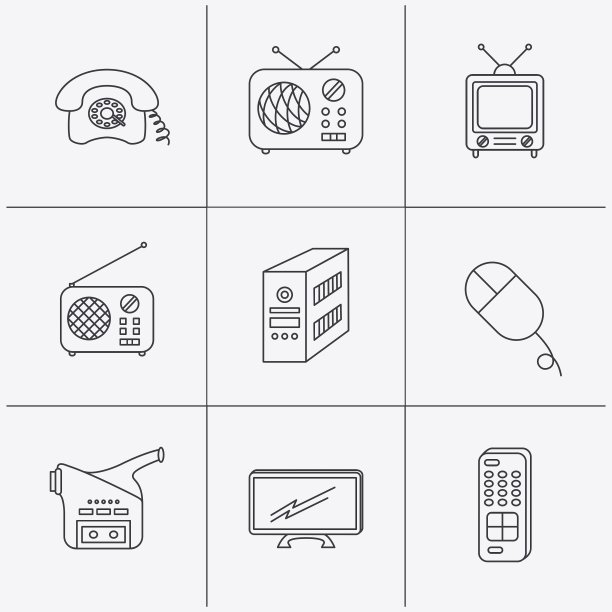 收音机电视遥控器和摄像机图标图片下载