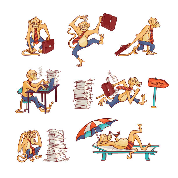 猴子办公室职员设置与过度工作和图片下载