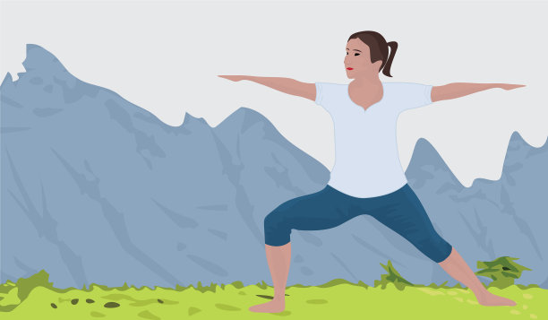 山景背景和一个做瑜伽的女人图片下载