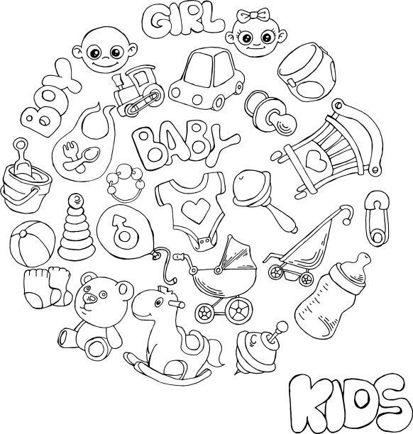 新生儿主题的可爱涂鸦集婴儿护理图片下载