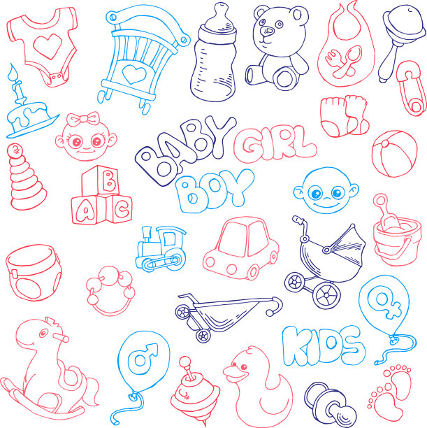 手绘一套新生儿婴儿护理卡通图片下载