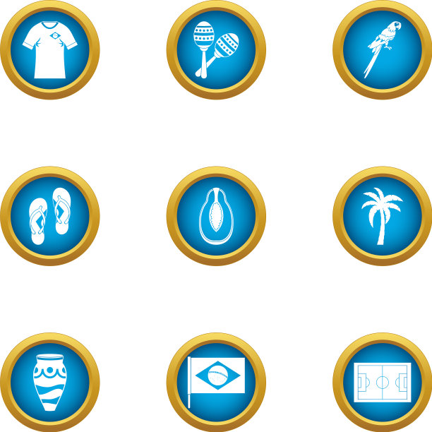 巴西利亚停留图标设置扁平化风格图片下载