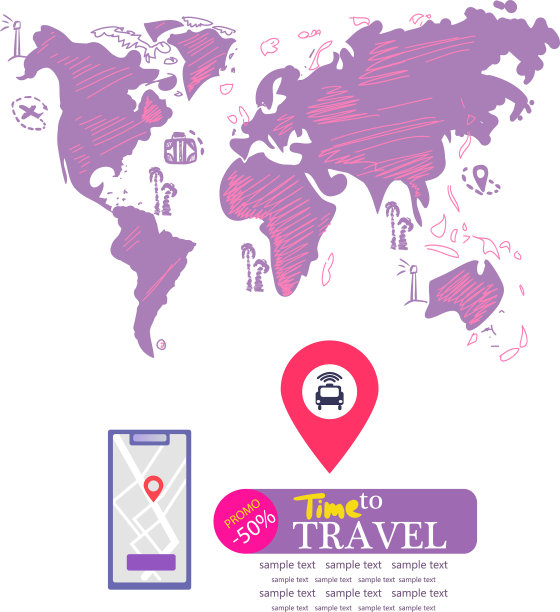 旅游度假概念绘制手机地图图片下载