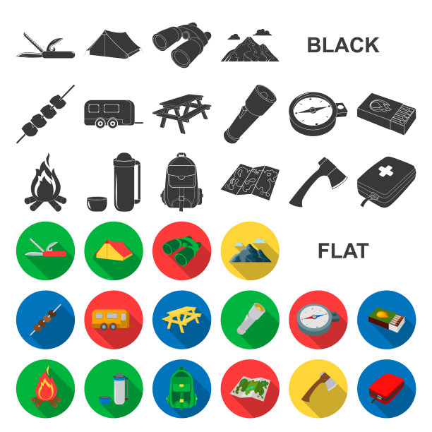 休息在露营单位图标集合图片下载