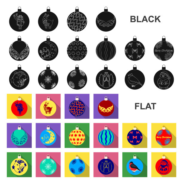 圣诞玩具平面图标集合图片下载