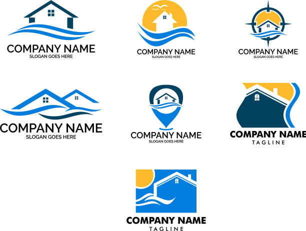 一套海滨别墅标志设计模板图片下载
