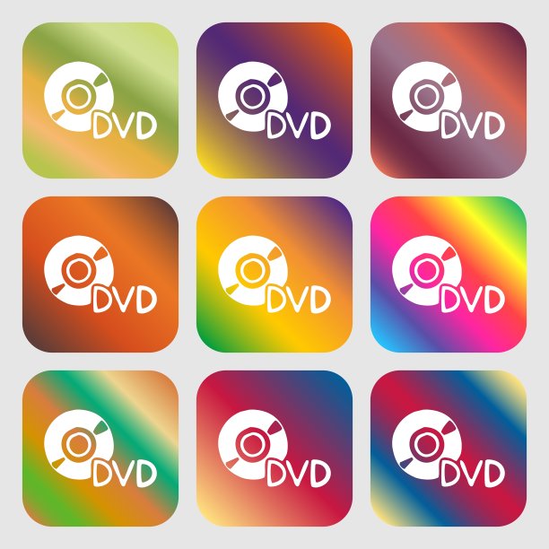 DVD图标，带有明亮渐变的九个按钮图片下载