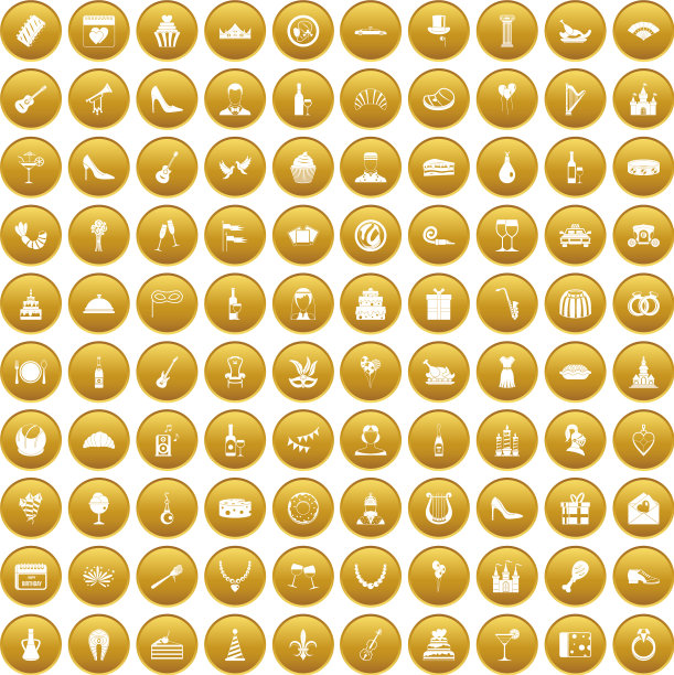 100个宴会图标设置黄金图片下载