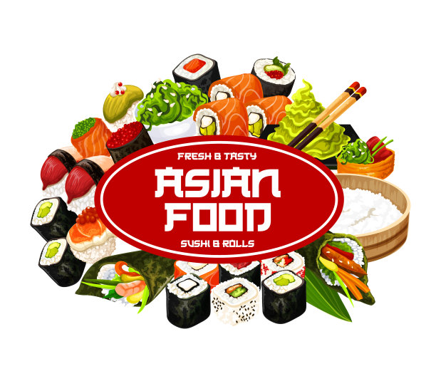 日本料理寿司和卷菜单图片下载