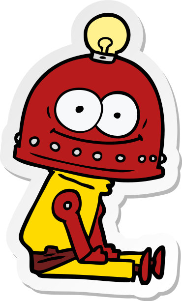 一个快乐的带灯泡的纸盒机器人贴纸图片下载