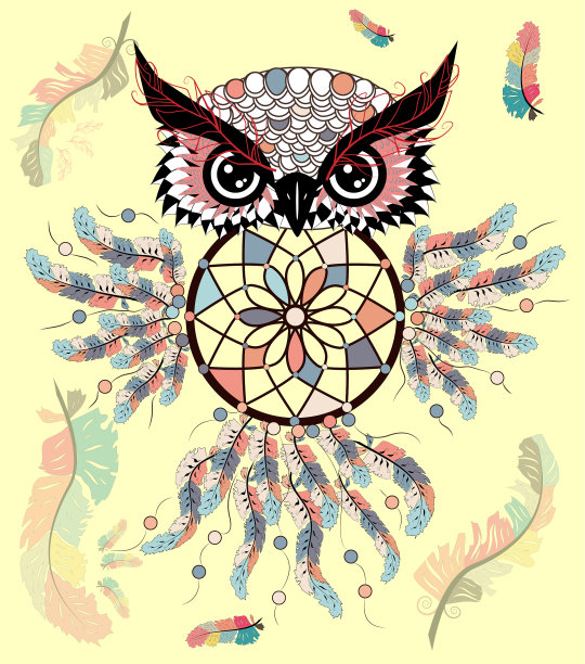 捕梦网与猫头鹰纠缠抽象鸟图片下载