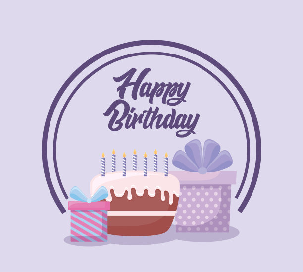 生日贺卡，甜甜的蛋糕和礼盒图片下载