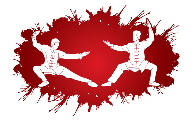 男人们摆姿势准备打功夫动作卡通图片下载