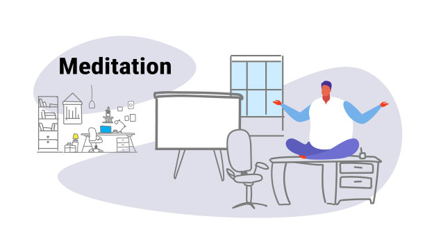 超重肥胖男子坐在桌子上摆莲花姿势图片下载