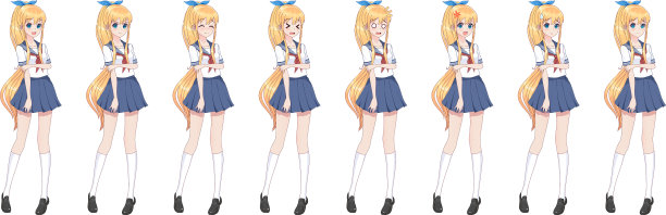 动漫女学生穿着水手服蓝色裙子图片下载