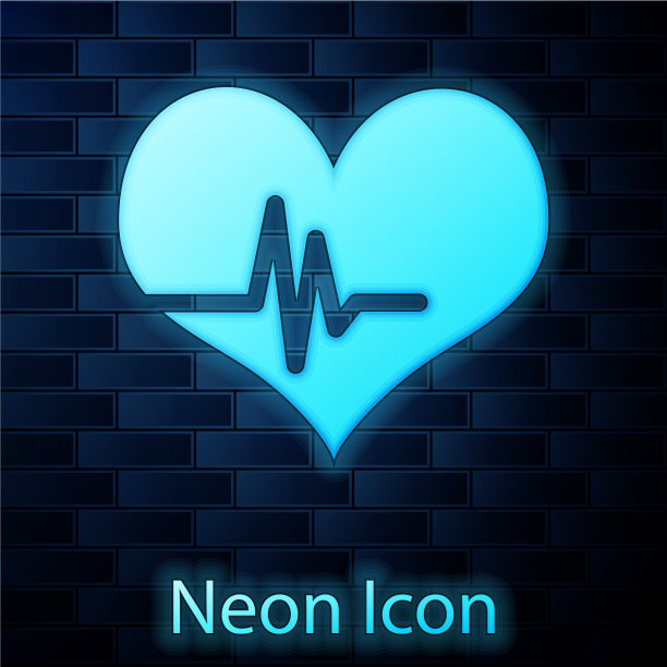 霓虹灯的心率图标孤立在砖块上图片下载