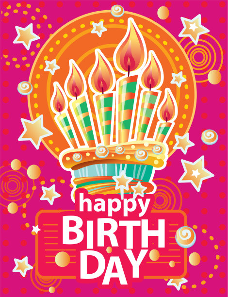 带有生日蛋糕和蜡烛的卡片模板图片下载