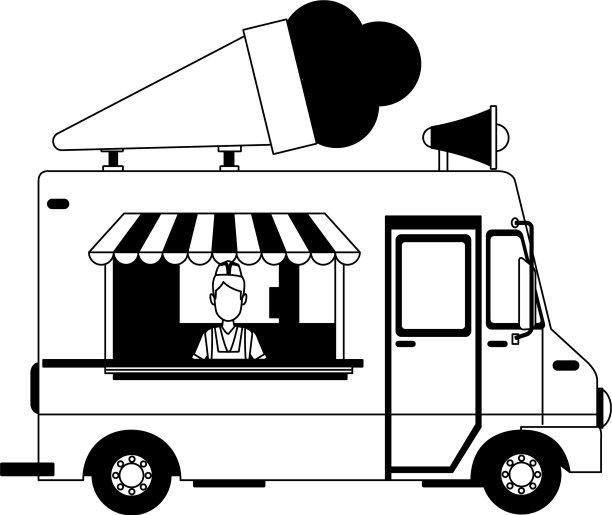 冰淇淋车和黑白相间的人图片下载