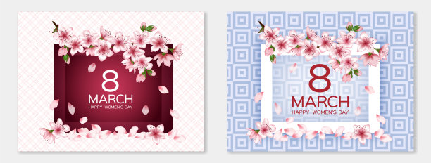 蓝粉三月八日妇女节快乐卡片图片下载