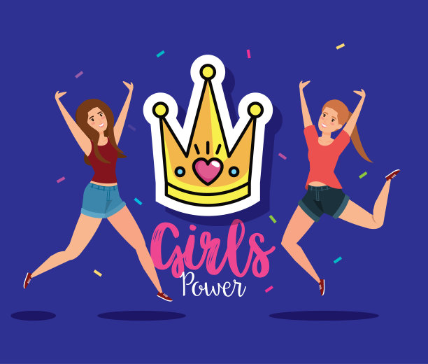 力量女孩跳起来，戴着皇冠庆祝图片下载
