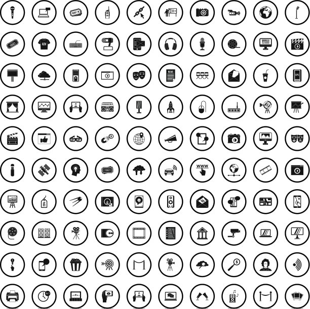 100个简单风格的多媒体图标图片下载