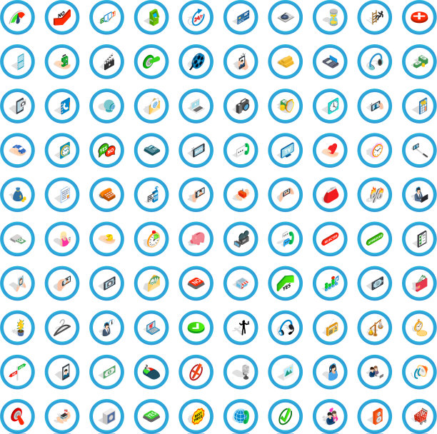 100个通信图标设置等距3d风格图片下载