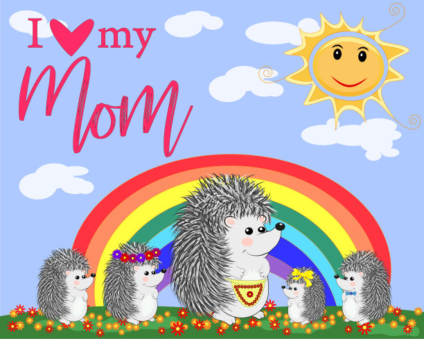 母亲节贺卡刺猬抱着心图片下载