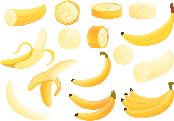 香蕉图标设置卡通风格图片下载