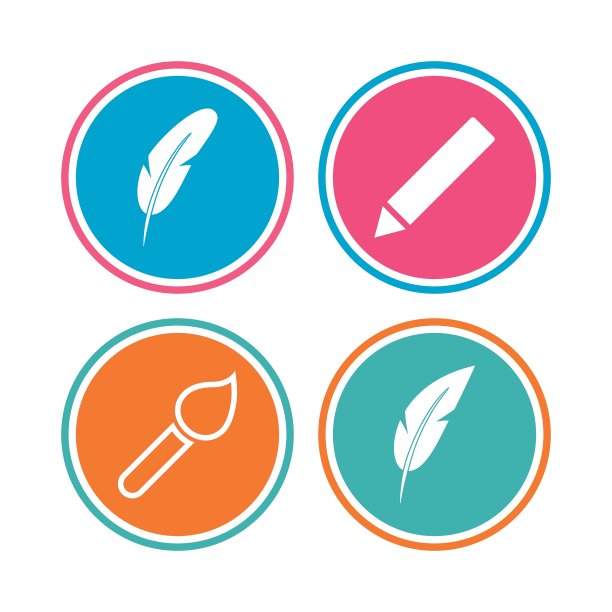 羽毛复古钢笔标志刷子和铅笔图标图片下载