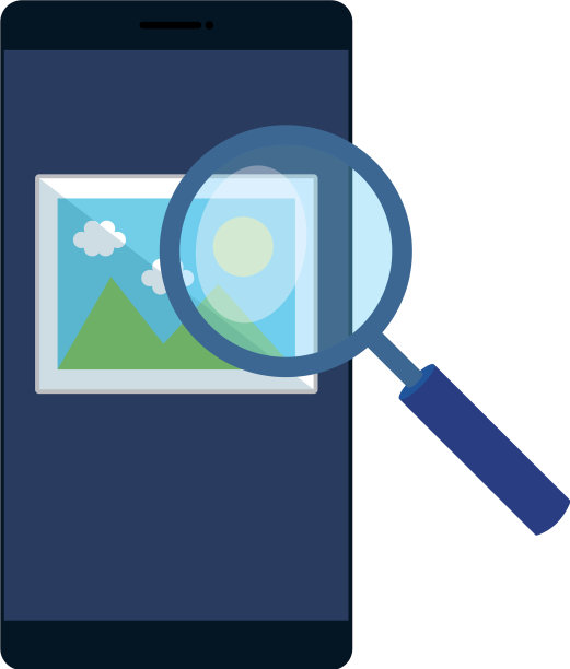 带有放大镜和图片文件的智能手机图片下载