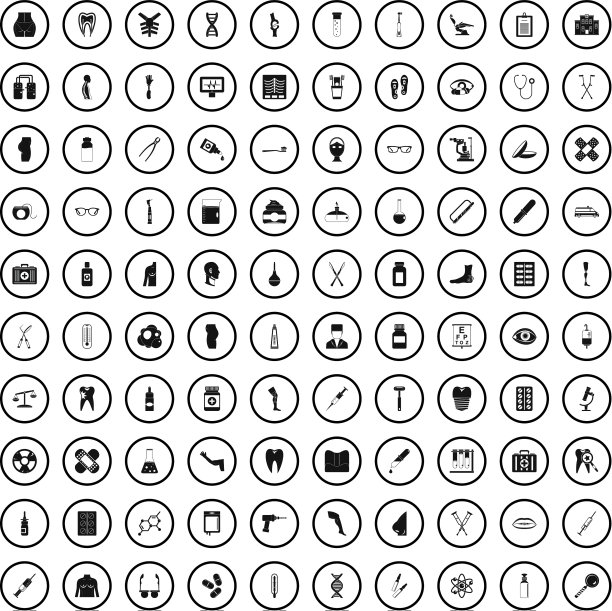 100个医疗展览图标设置简约风格图片下载