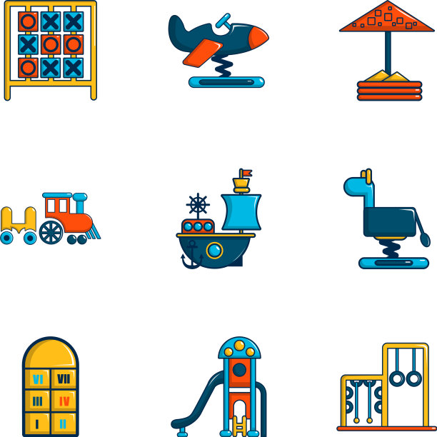 儿童游戏图标设置平面风格图片下载