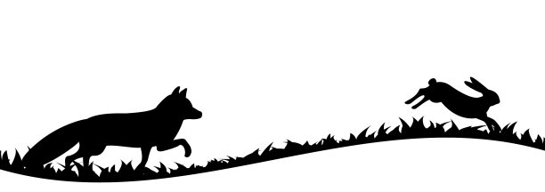 草丛中狐狸和野兔的剪影图片下载