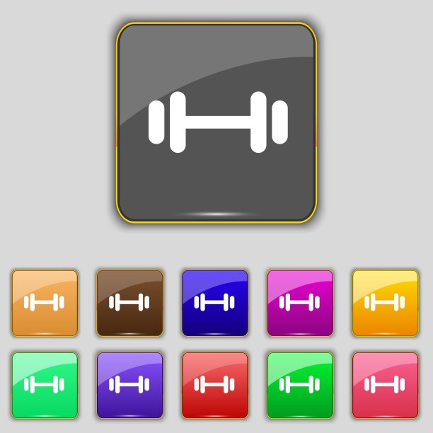 杠铃图标标志设置为11个颜色的按钮图片下载