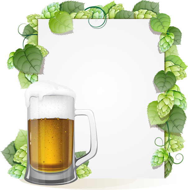 啤酒花枝和啤酒杯图片下载