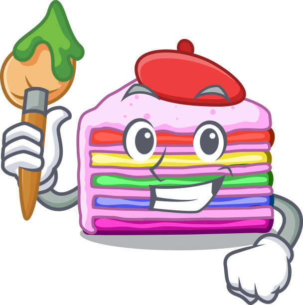 艺术家彩虹蛋糕上的塑料卡通盘子图片下载