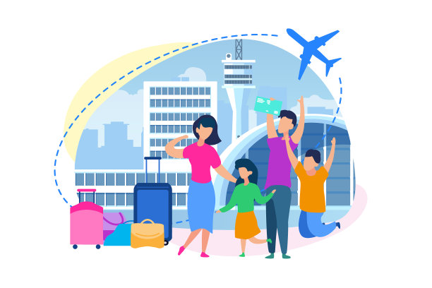 家人在机场公寓买机票图片下载