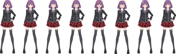 动漫漫画学生女孩在运动上衣和红裙子图片下载