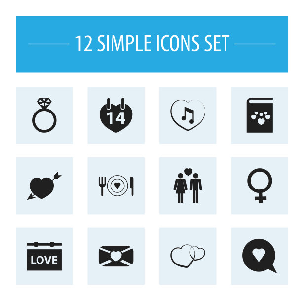 一组12可编辑的激情图标包括符号图片下载