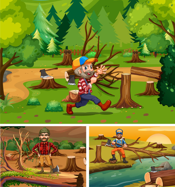 伐木工人在森林里工作图片下载