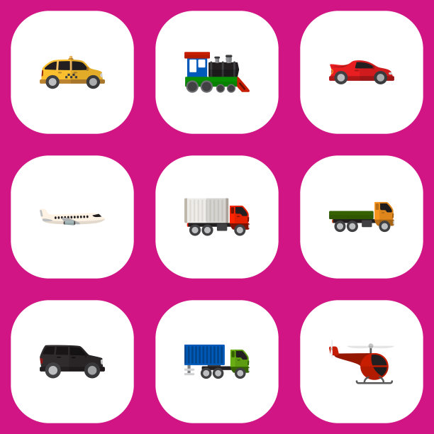 一套9可编辑的汽车平面图标包括符号图片下载