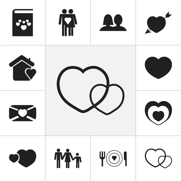 一组12可编辑的爱情图标包括符号图片下载