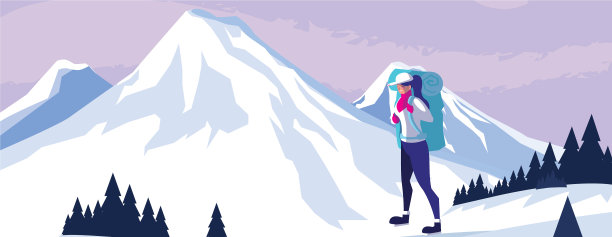 在雪景中带着旅行包的爱冒险的女人图片下载