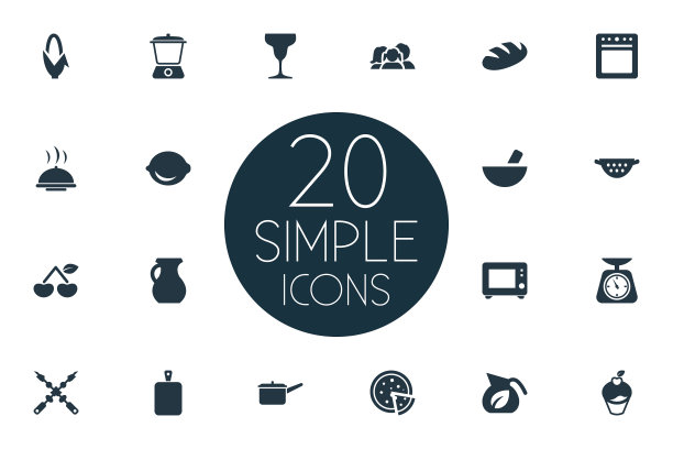 一组简单的美食图标图片下载