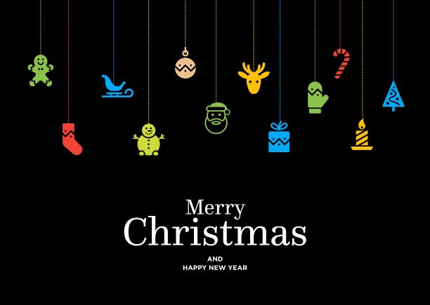 圣诞贺卡与一套图标和图片下载