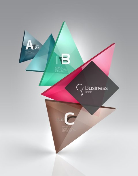 三维空间上的彩色光泽玻璃三角形图片下载