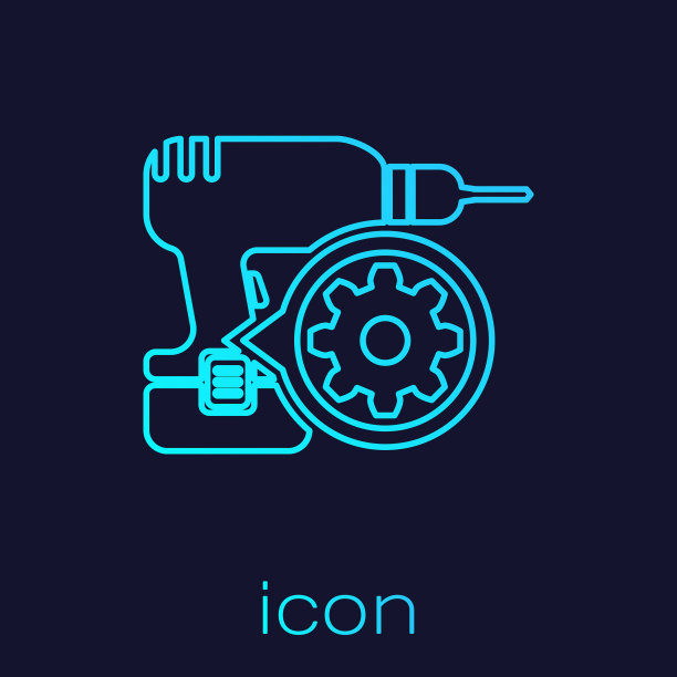 绿松石钻机和齿轮线图标图片下载