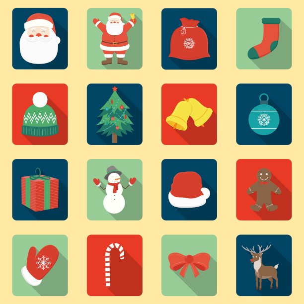 一套圣诞图标平面设计风格图片下载