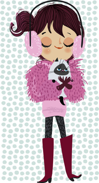 可爱的冬天女孩和猫图片下载