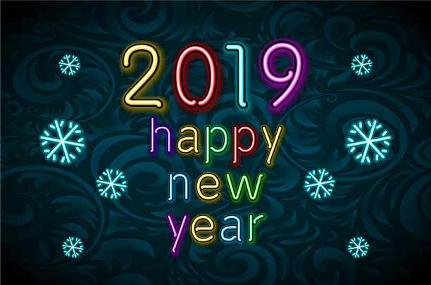 2019年新年快乐霓虹文字设计模板图片下载